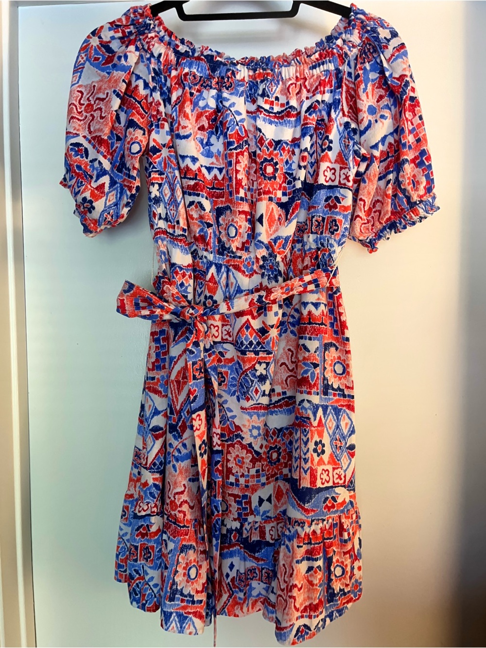LOFT SZ S Scribble Off The Shoulder Mini Dress